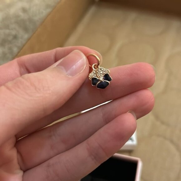 Authentic Pandora Rose Gold Pave Purple Pansy Flower Dangle Charm - Picture 2 of 5